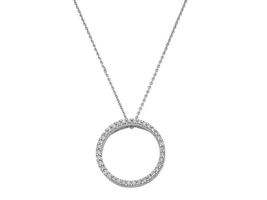 Small Diamond Circle Pendant in White Gold