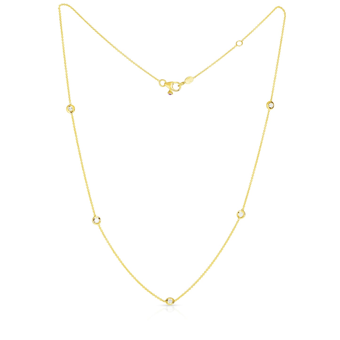 5-Station Bezel Set Diamond Necklace in Yellow Gold