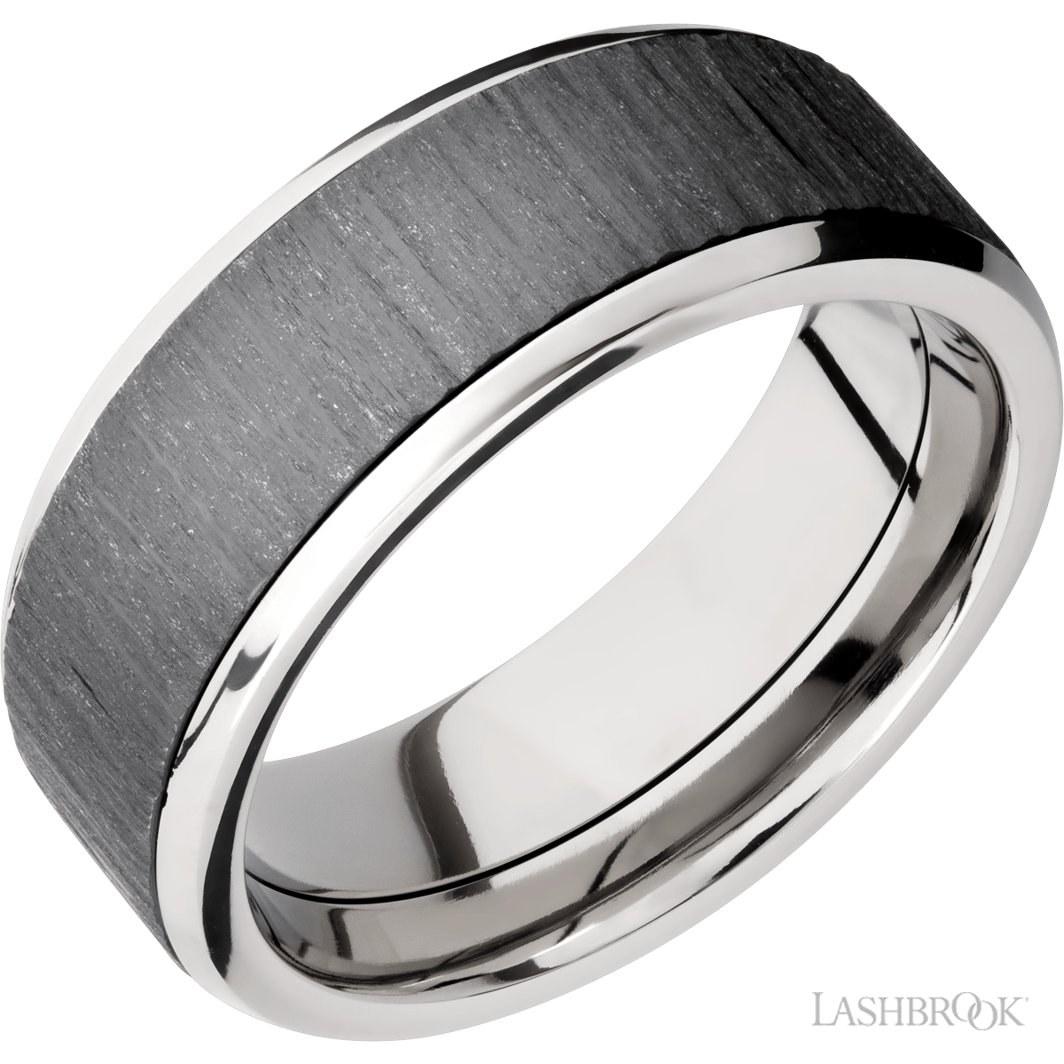 Titanium 8mm Band With Treebark Zirconium Inlay And Beveled Edges