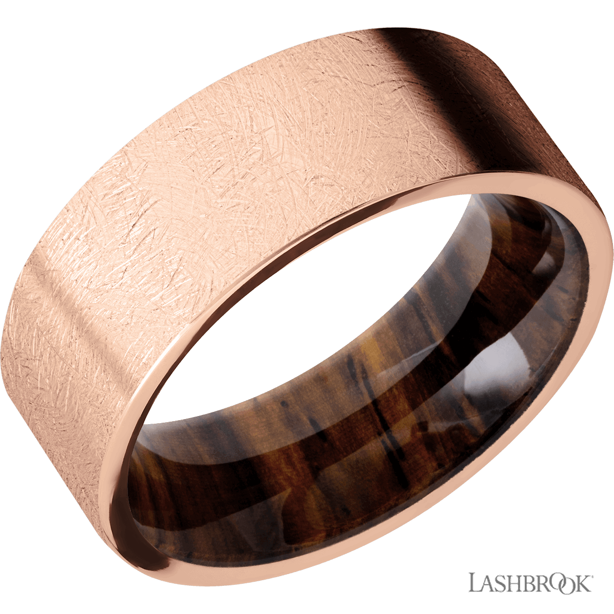14k Rose Gold 8mm Distressed Band With Cocobollo Hardwood Sleeve