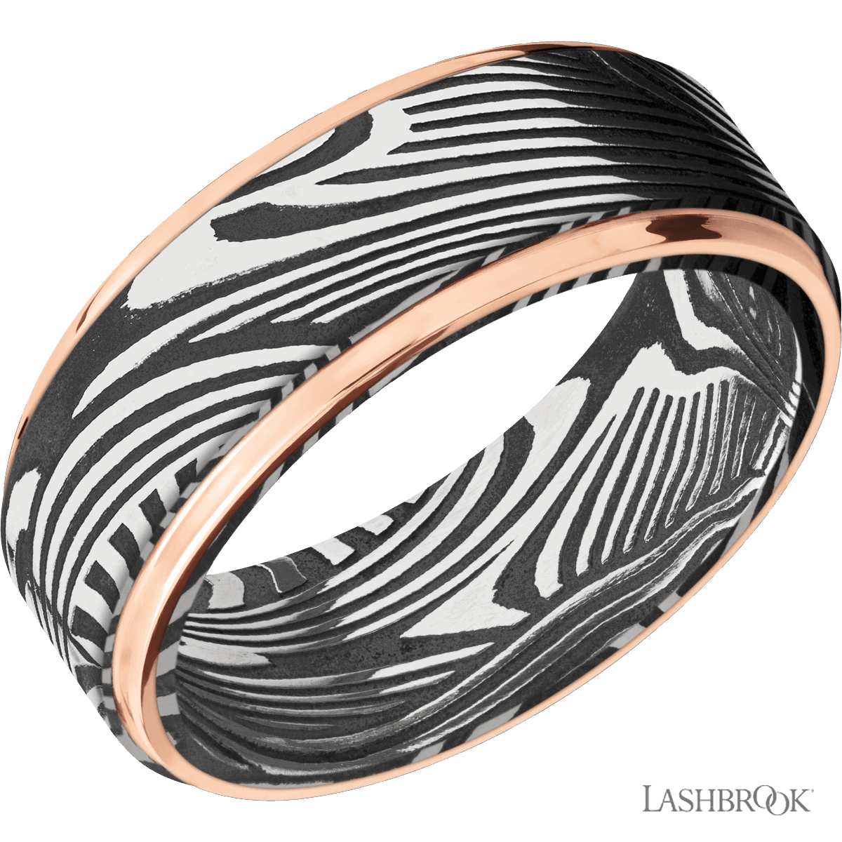 8mm Sunset Damascus Band With 14k Rose Gold Inlay