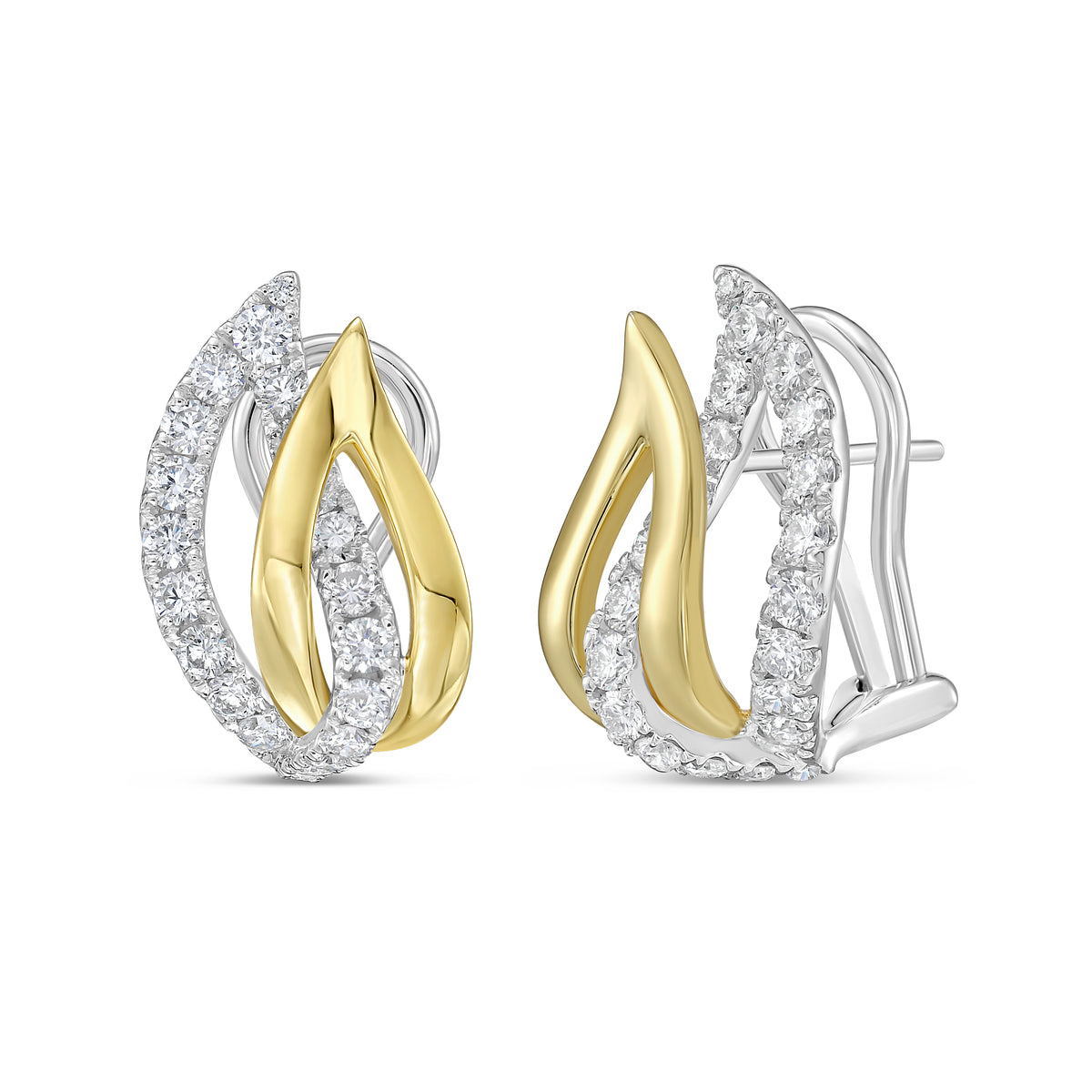 Double Leaf Diamond/Gold Huggie Earrings