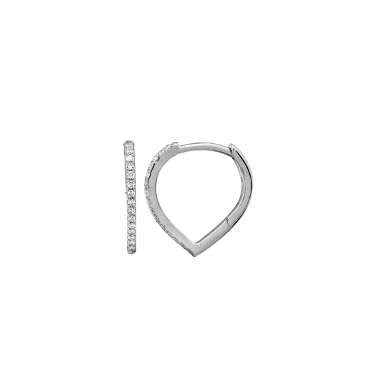 Pear Shaped Pave Diamond Huggie Hoop Earrings in 14K White Gold