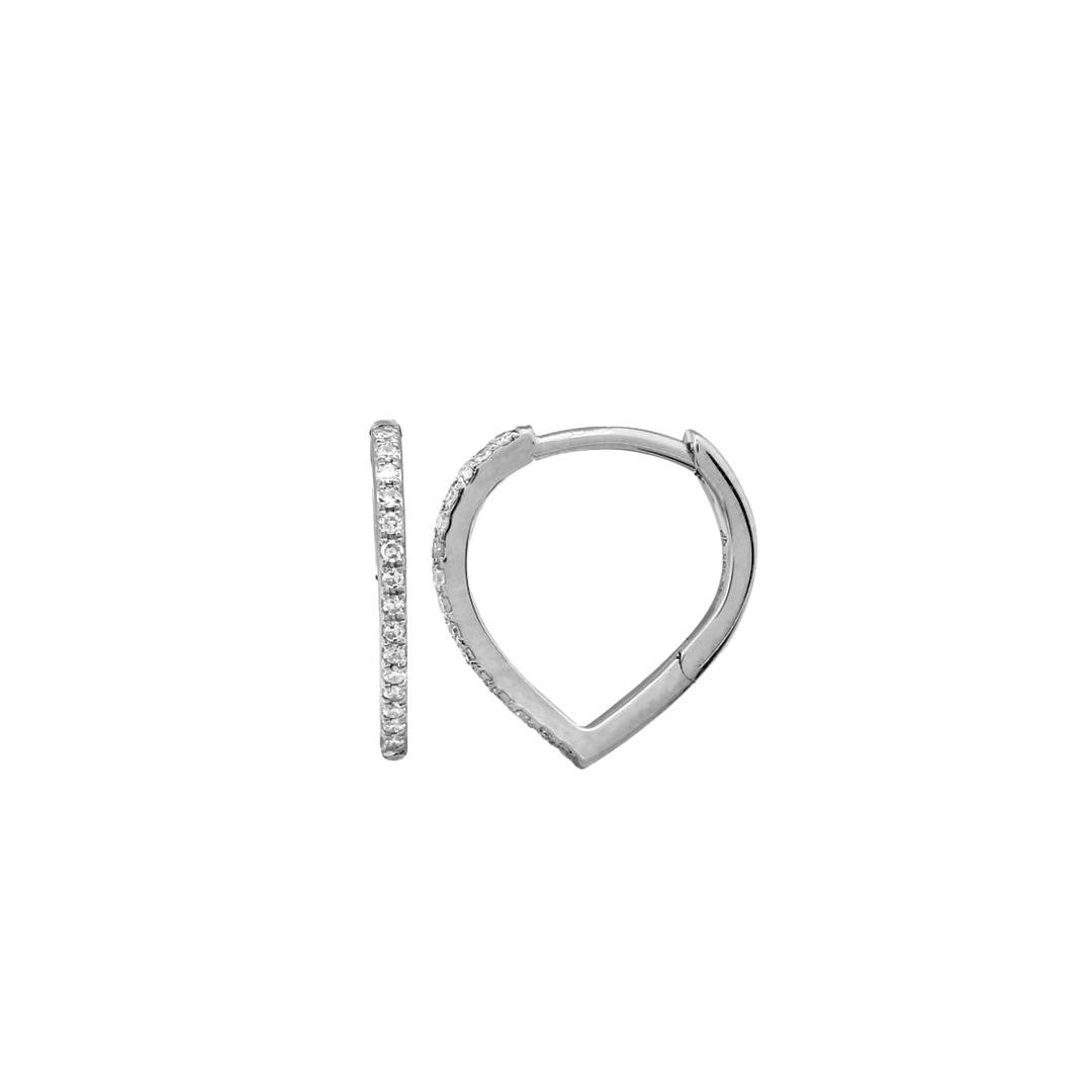 Pear Shaped Pave Diamond Huggie Hoop Earrings in 14K White Gold