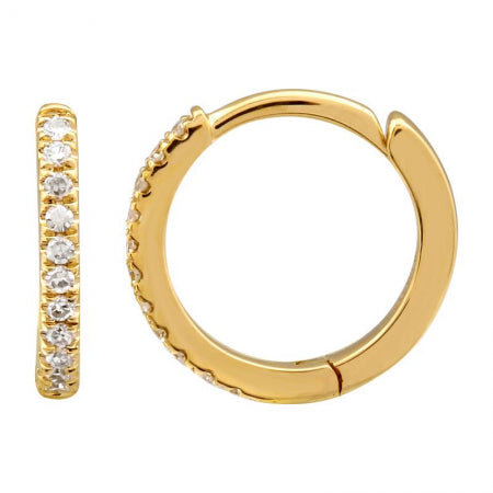10mm Diamond Huggie Hoop Earrings in Yellow Gold
