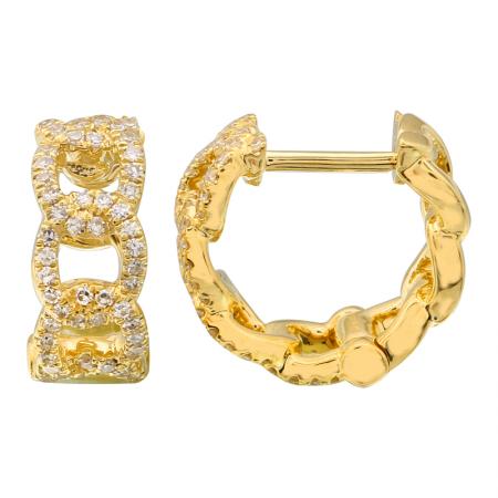 Diamond Chain Link Huggie Hoop Earrings in Yellow Gold