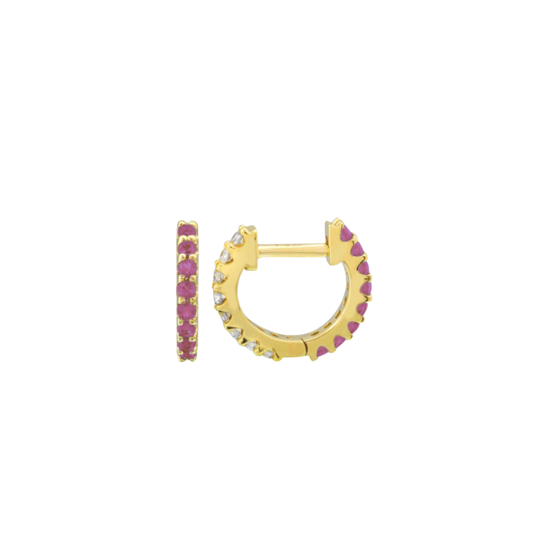 Reversible Pink Sapphire & Diamond Huggie Hoop Earrings