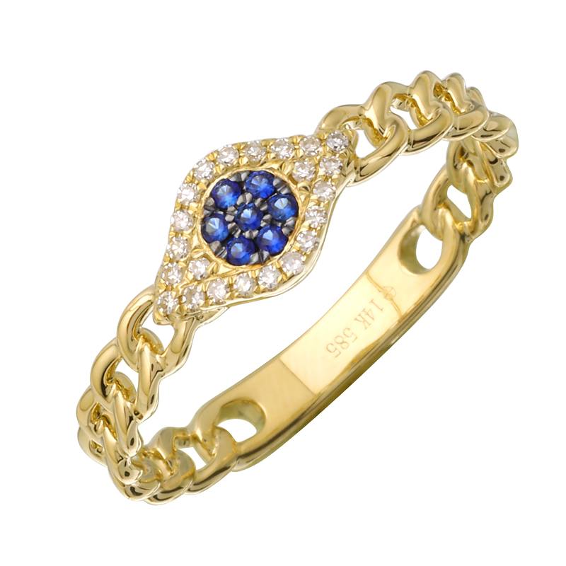 Evil Eye Link Ring with Diamonds and Sapphires