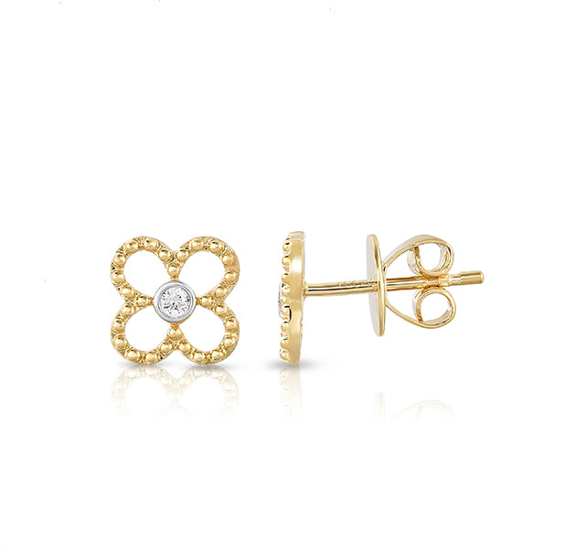 Clover Outline Studs with Diamond Center