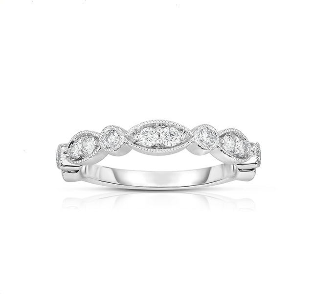 Stacking White Gold Band with Mixed Shape Diamonds