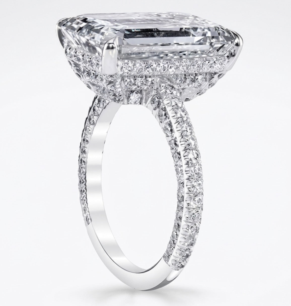 Emerald cut Diamond Solitaire Ring with 3-Sided Diamond Shank