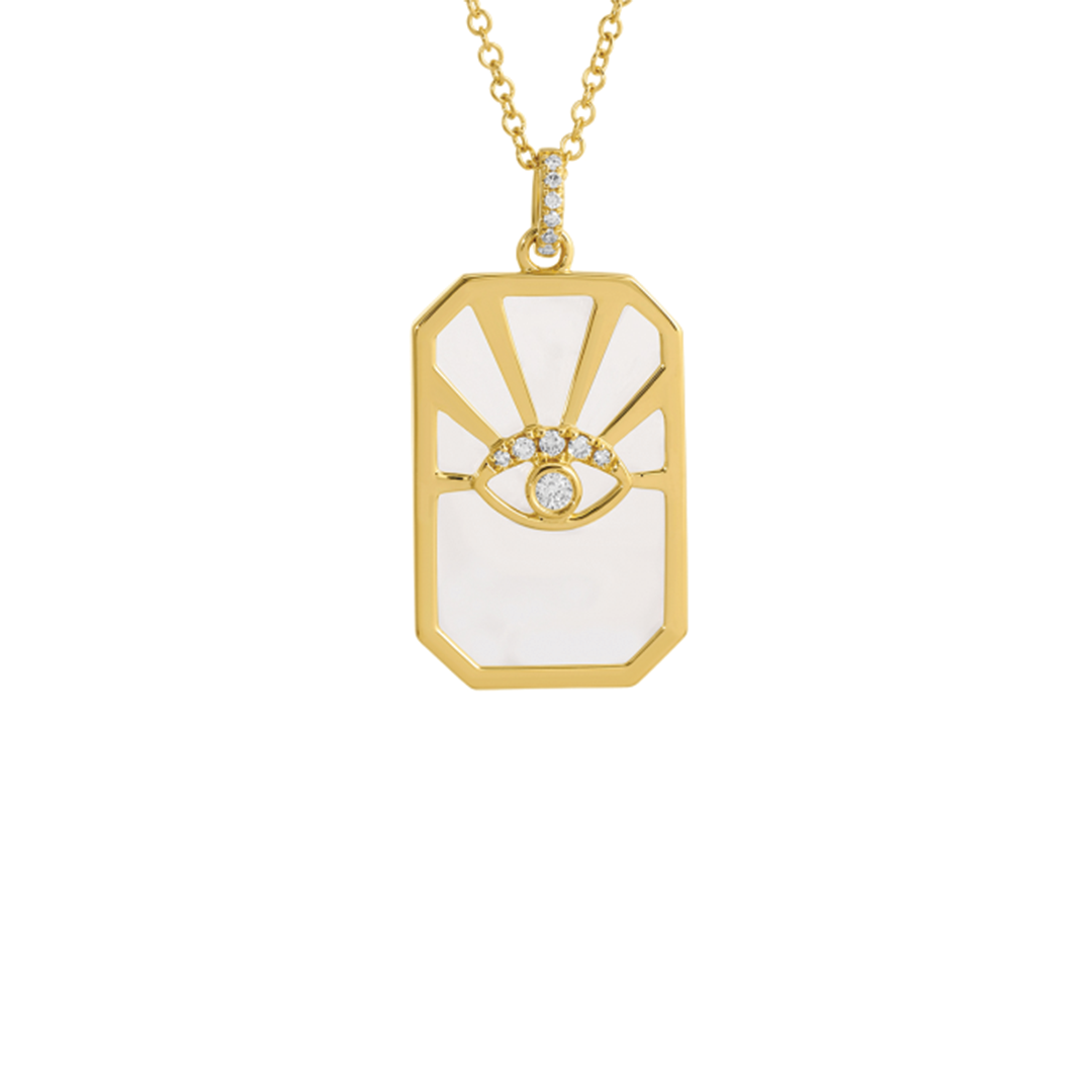 Sapphire Crystal Evil Eye Pendant Necklace with Diamonds in 14K Yellow Gold