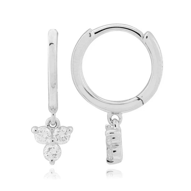Diamond Cluster Hoop Earrings in White Gold