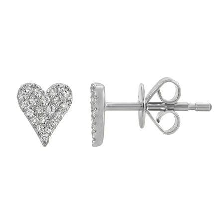 Diamond Heart Studs Earrings in White Gold