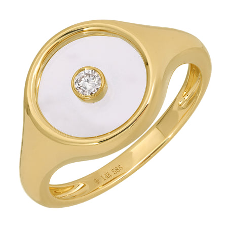 Round Signet Ring with Center Diamond