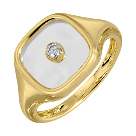 Square Signet Ring with Center Diamond