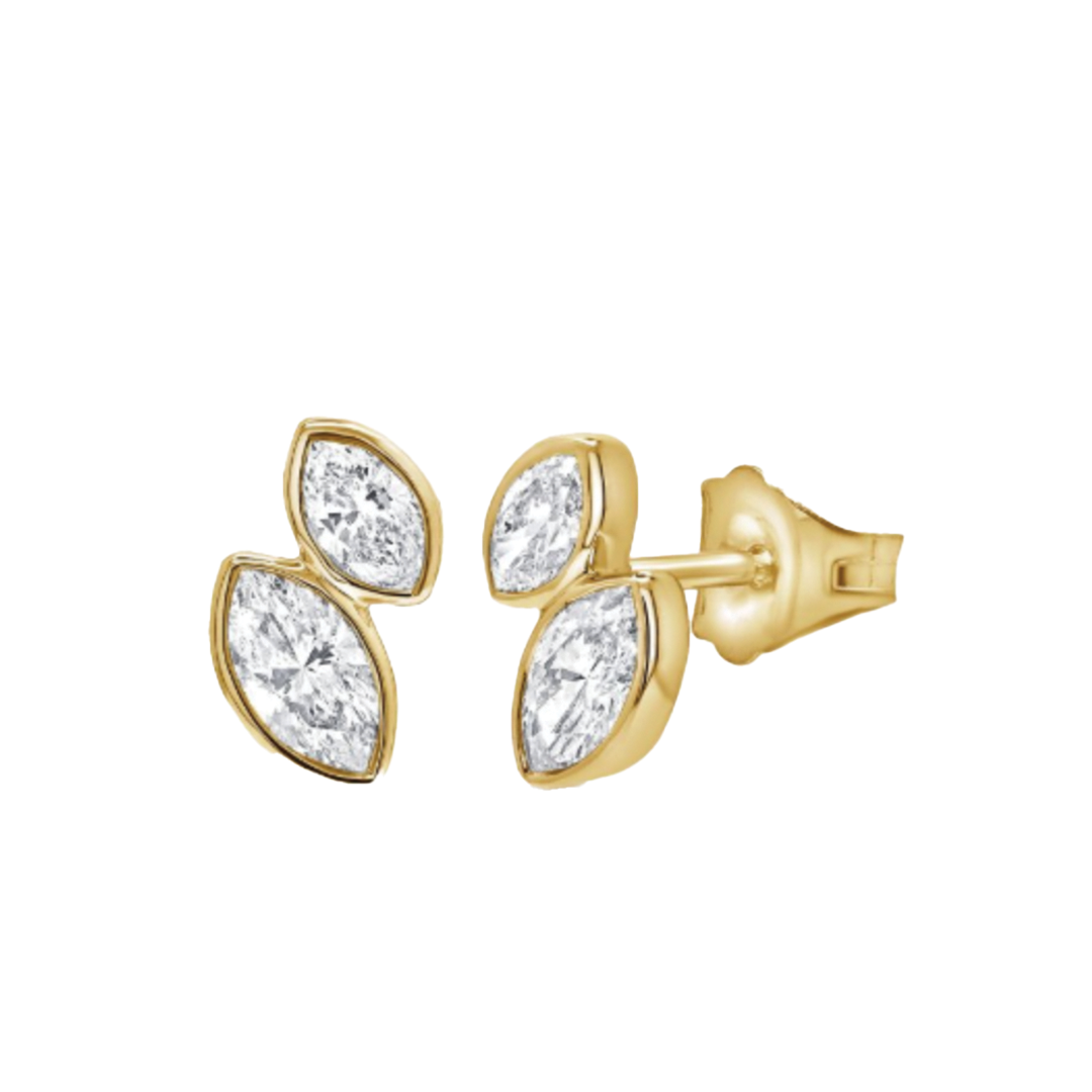2 Stone Bezel Set Marquise Diamond Earrings