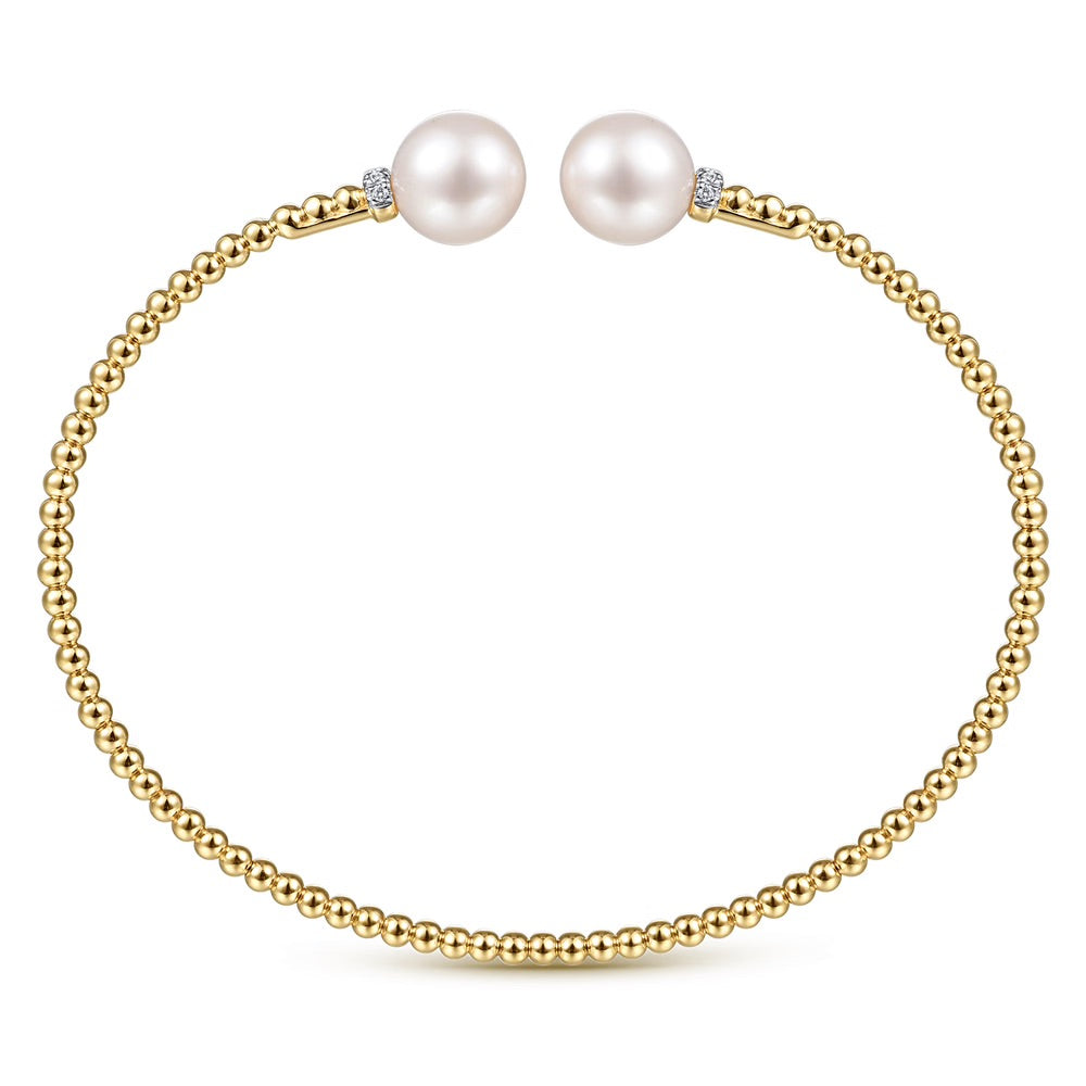 Split Bangle Bracelet with Pearls and Diamonds