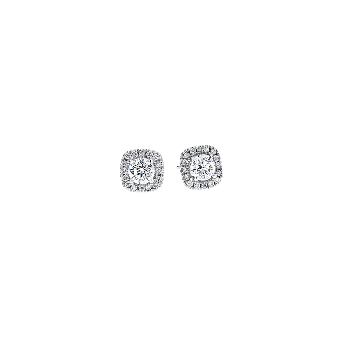 Cushion Halo Diamond Stud Earrings, 0.75ctw