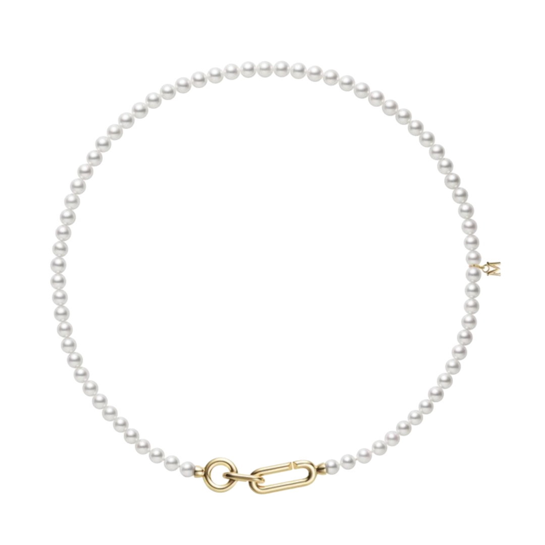 M Code Akoya Pearl Necklace with Gold Link Clasp