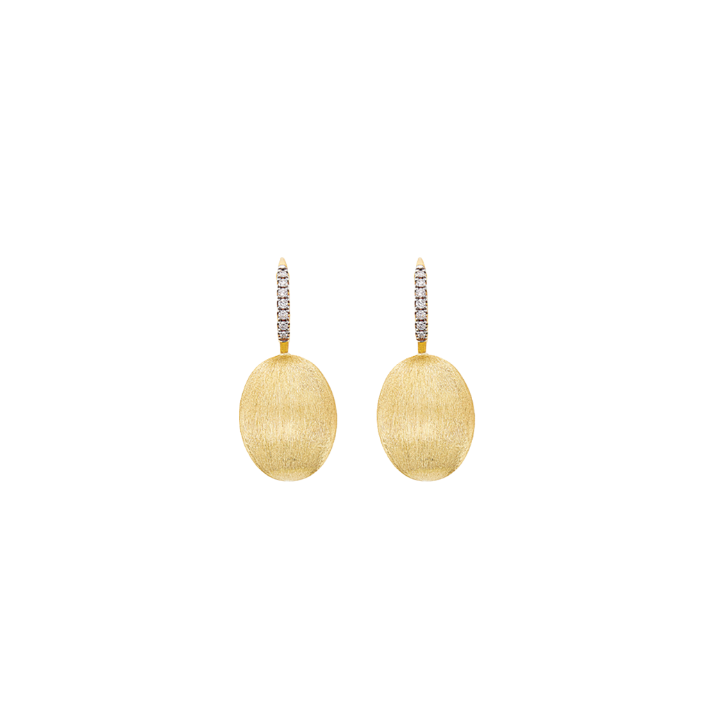 Hand Engraved Gold Baby Ciliegine Boule Drop Earrings with Diamonds