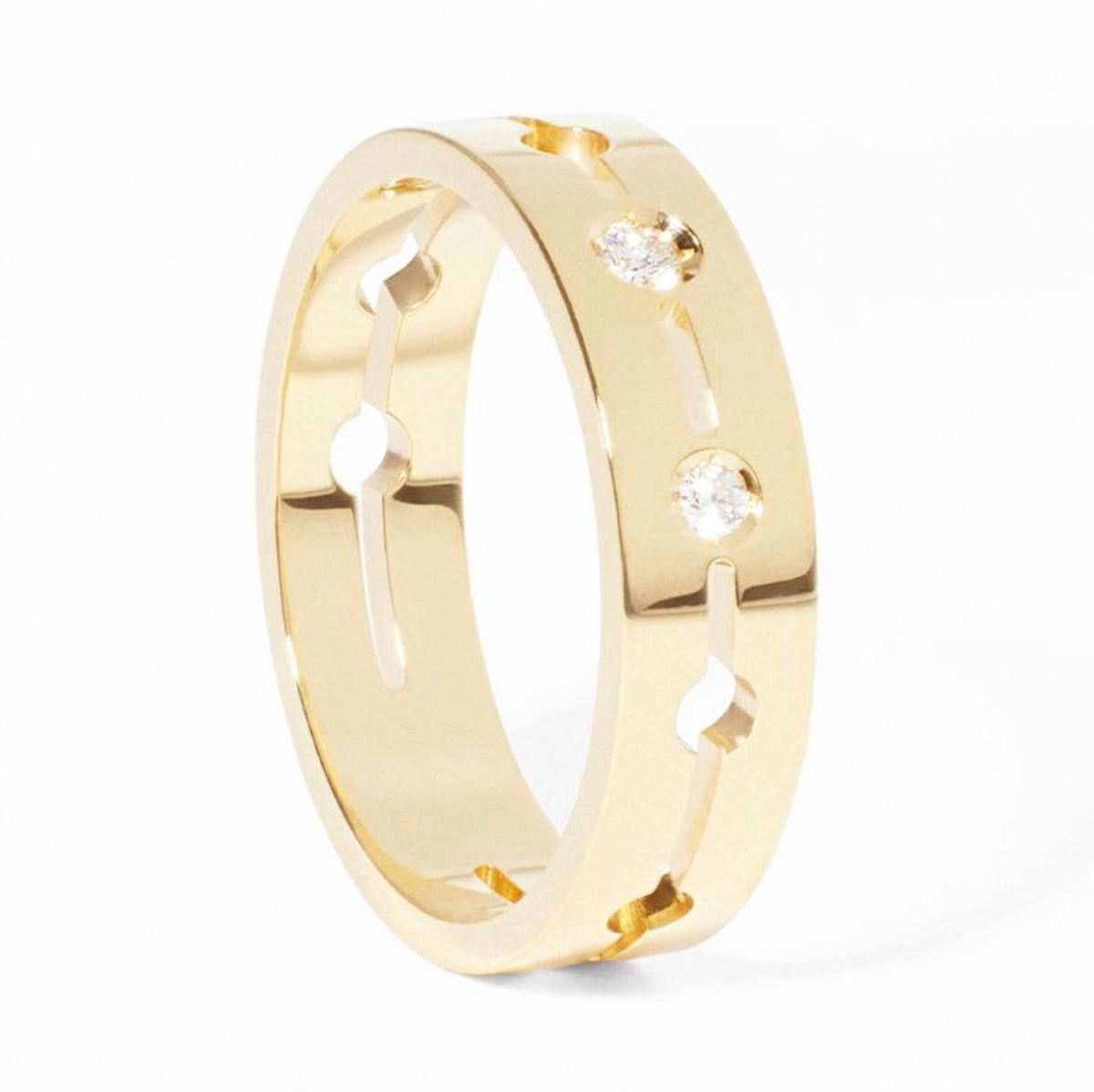 Pulse Ring with Row of Diamonds
