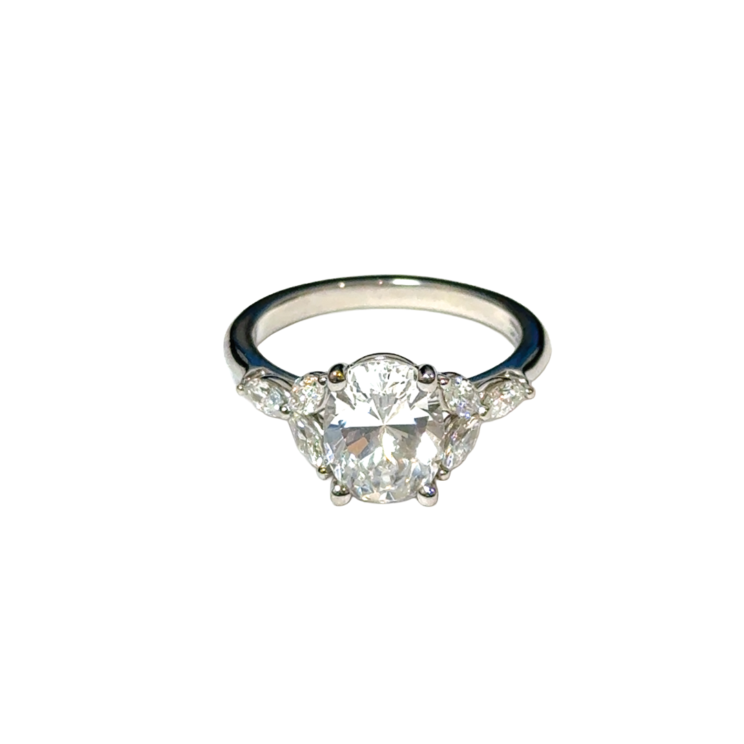Petal Bloom Engagement Ring with Oval Center Diamond and Marquise Diamond Side Stones