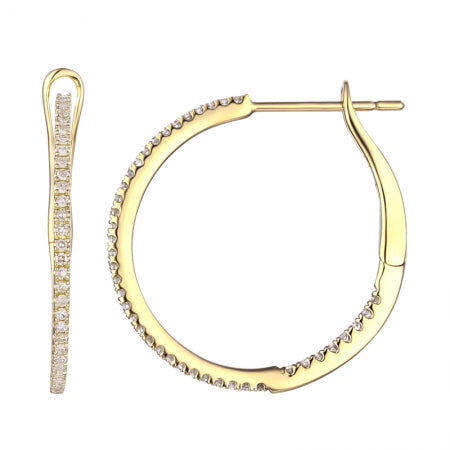 25mm In/Out Diamond Hoop Earrings in Yellow Gold