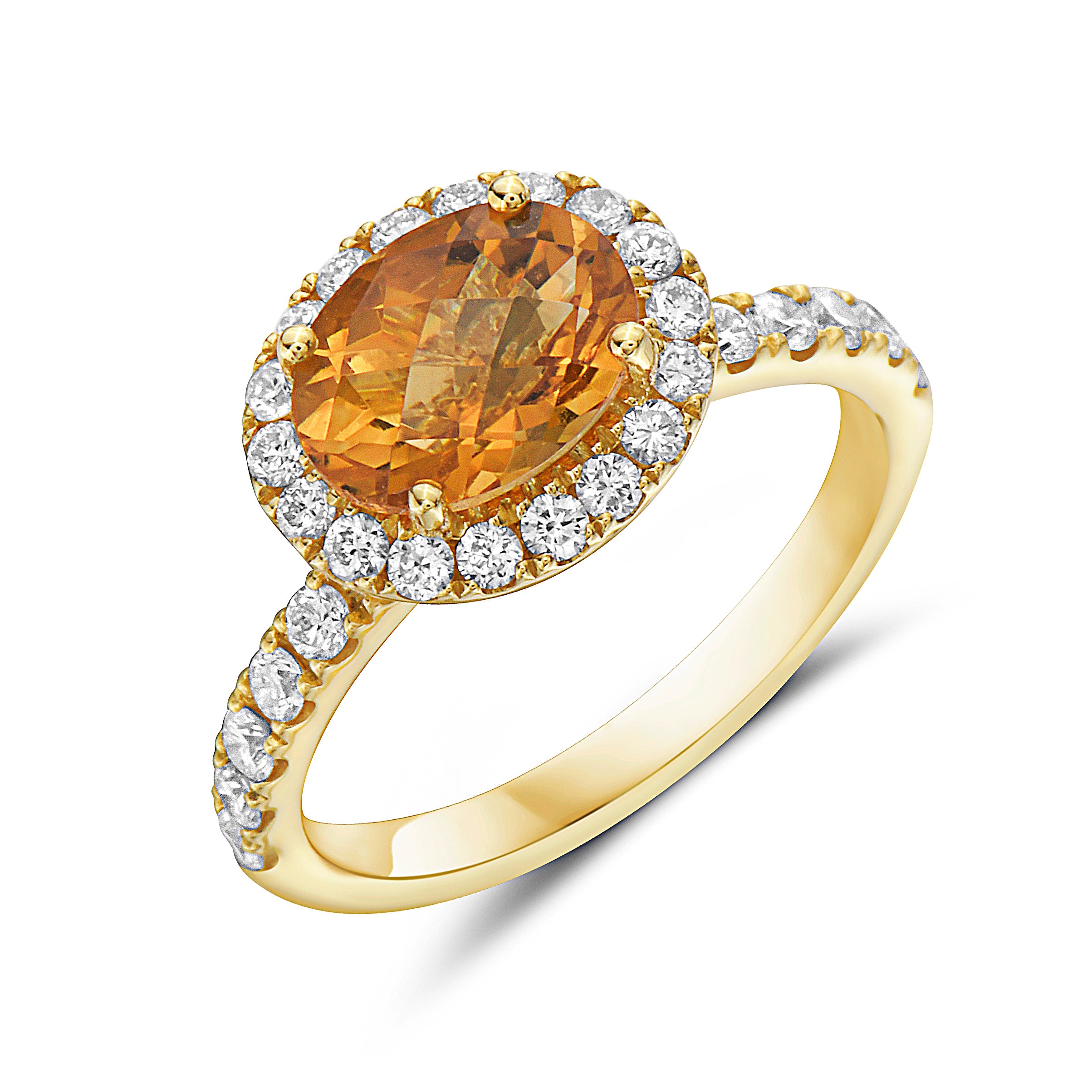 Oval Citrine Ring with Diamonds