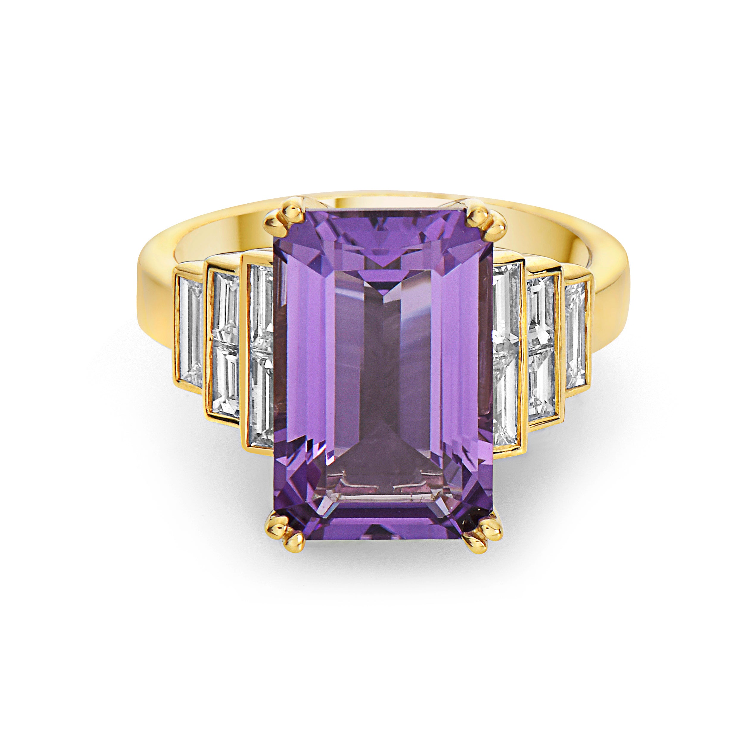 Emerald Cut Amethyst Ring with Baguette Sides