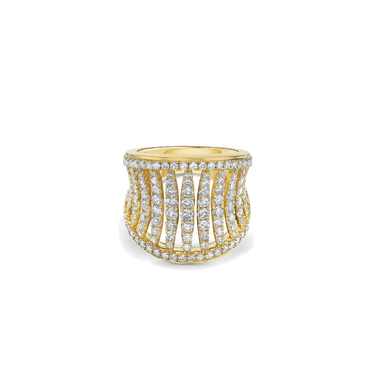 'Birdcage' Ring with Diamonds in 18K Yellow Gold