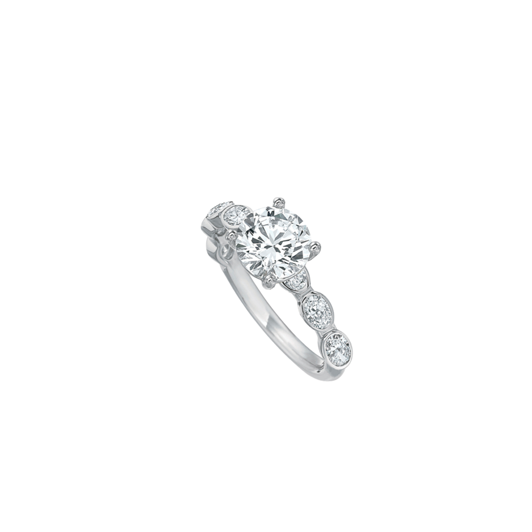 Platinum Petite Grand Aire Diamond Ring with a 6 Bezel-Set Diamond Shank