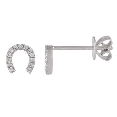 Diamond Horseshoe Stud Earrings in White Gold