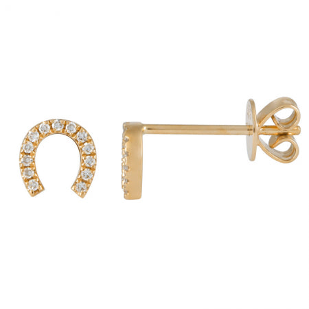 Horseshoe Diamond Stud Earrings in Yellow Gold