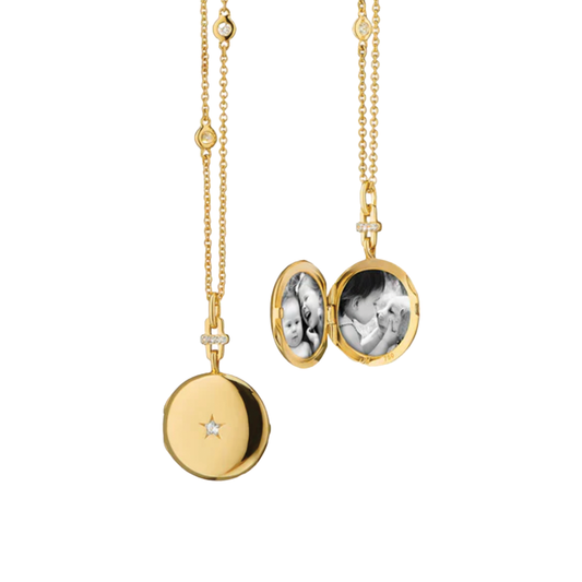 'Twinkle Star' Round Locket with Diamond Center Star and Station Chain