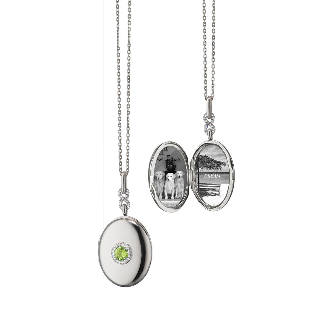 White Sapphire Infinity Bail and Oval Locket with Peridot