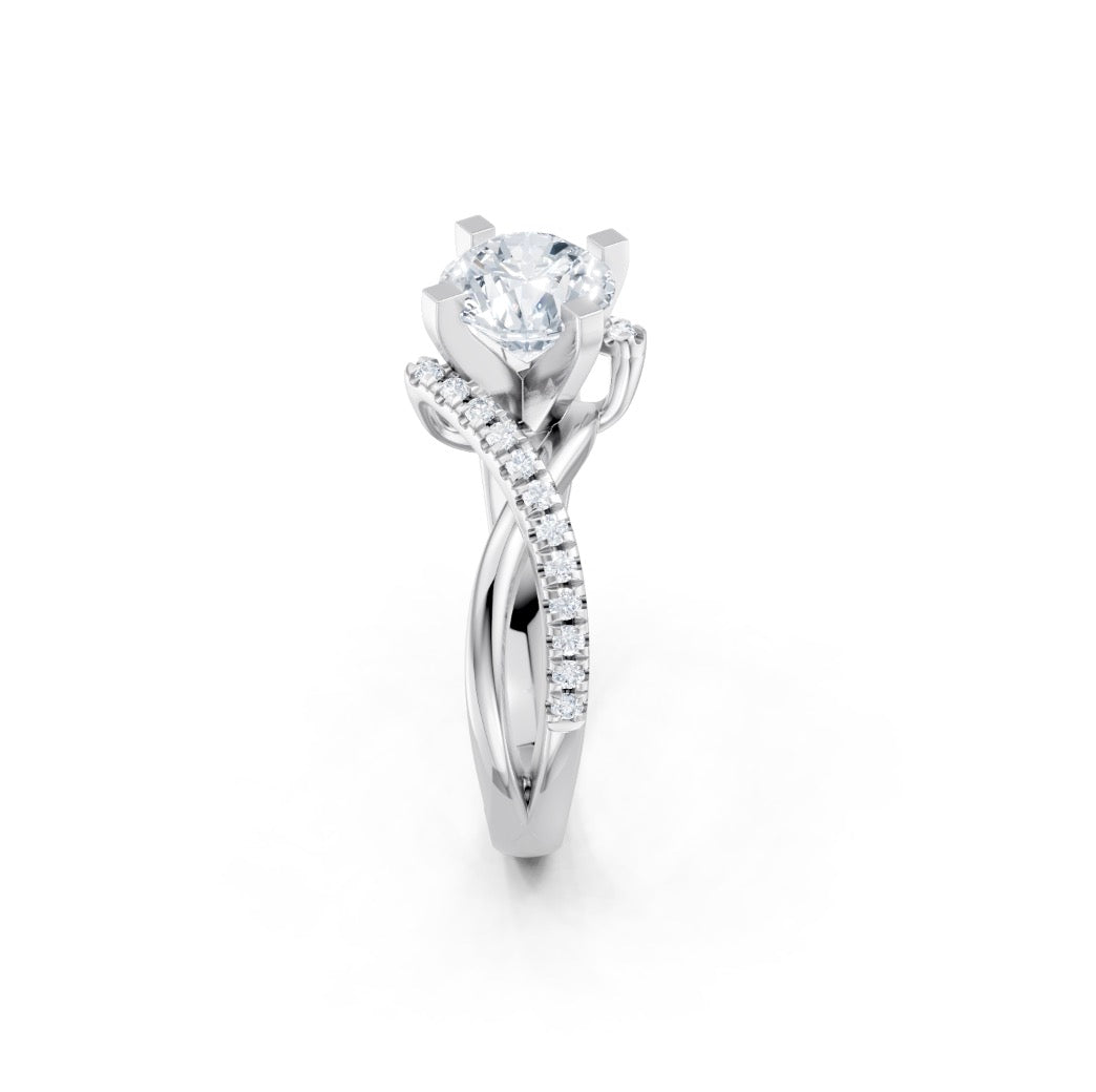 Round Diamond Engagement Ring Setting with Crossover Diamond Shank
