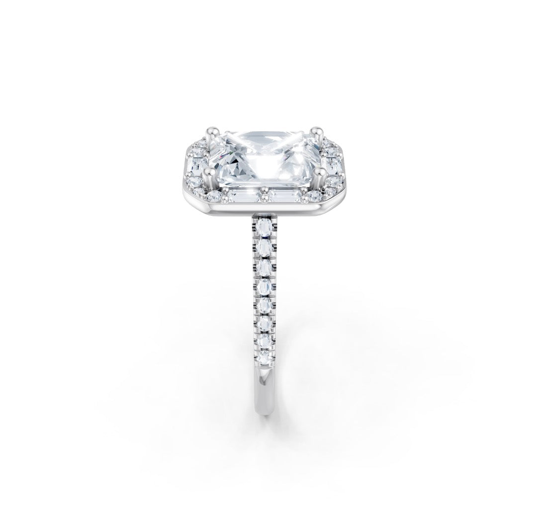 Emerald Cut Diamond Engagement Ring Setting with Mixed Diamond Halo