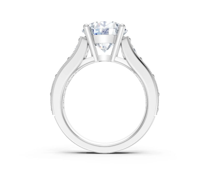 Round Diamond Engagement Ring Setting with Milgrain Edge