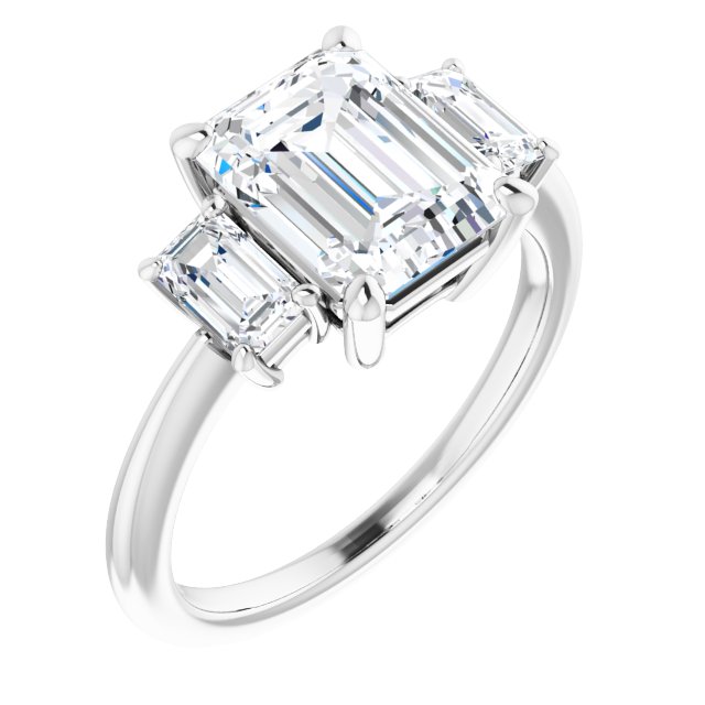 3-Stone Emerald Cut Engagement Ring Setting with Emerald Cut Side Diamonds