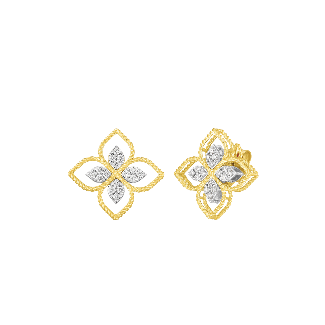 Principessa Large Flower Stud Earrings with Diamonds
