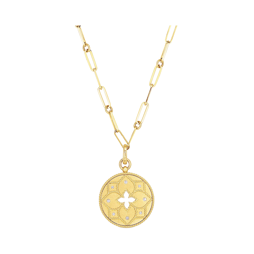 Venetian Princess Medallion Necklace with Flower Cut Out