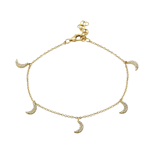 Dangling Moon Bracelet with Pave Diamonds in 14K Yellow Gold