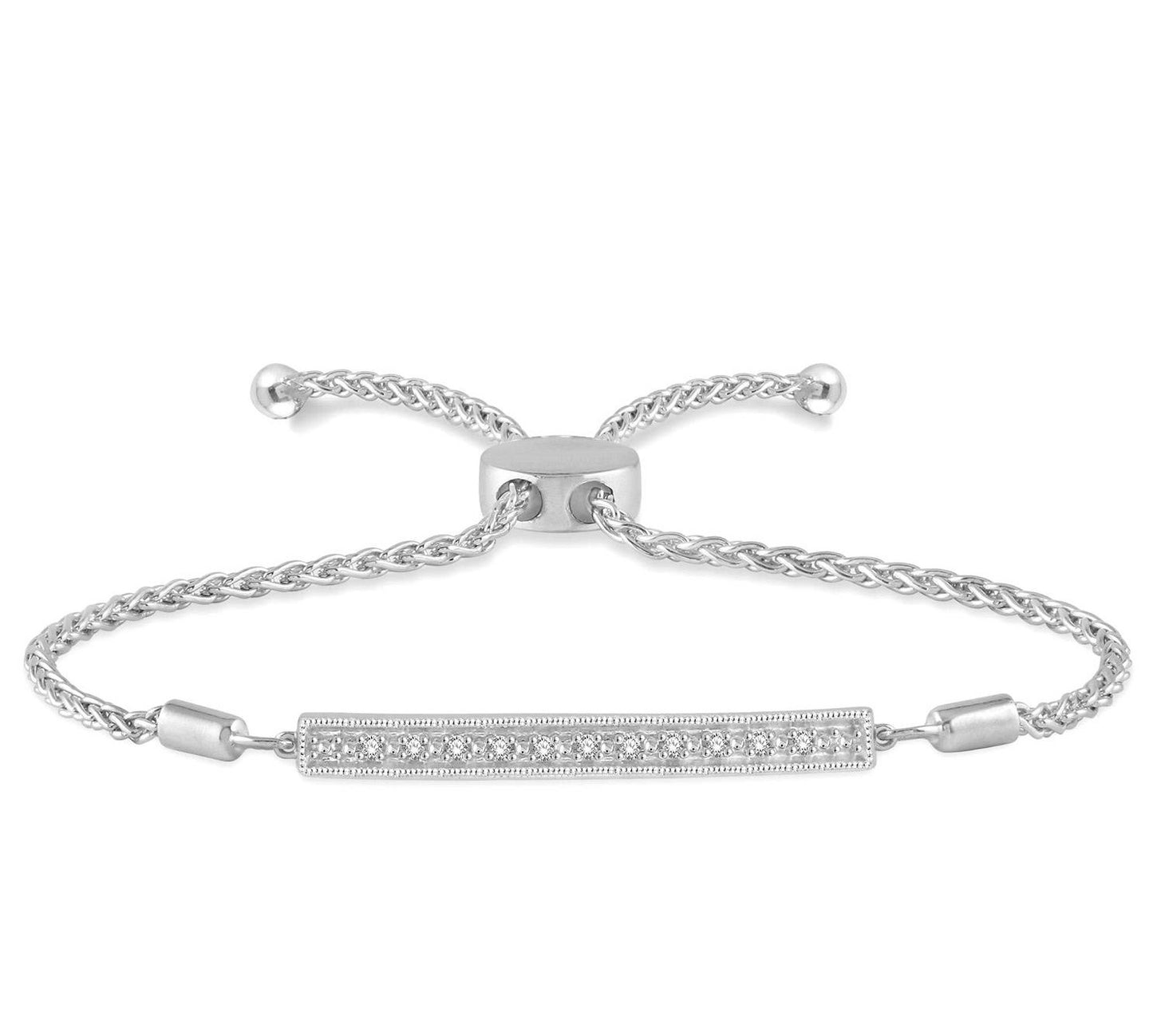 Adjustable Bolo Clasp Bracelet with Diamonds in Sterling Silver