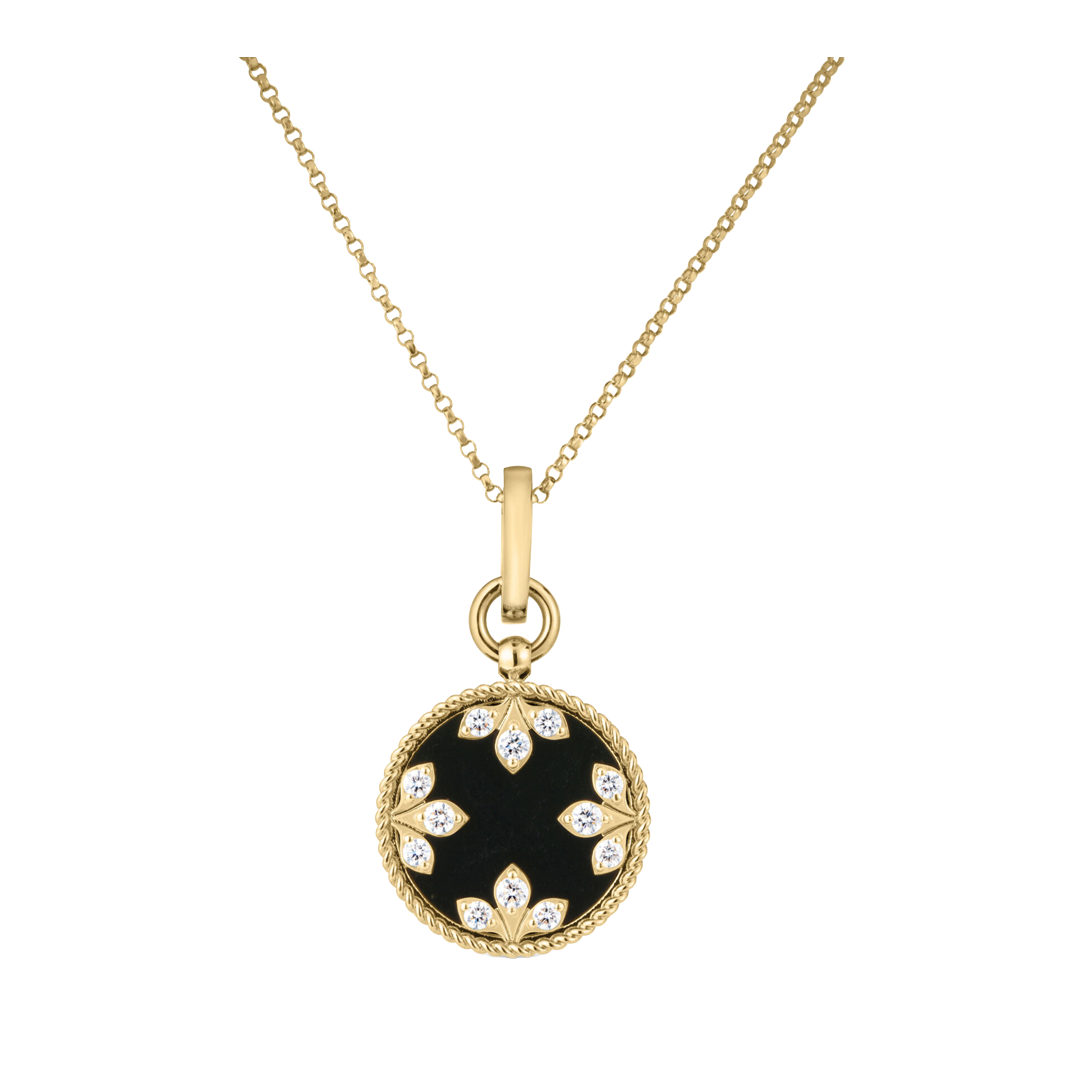 Venetian Medallion Pendant Necklace with Black Jade and Diamonds