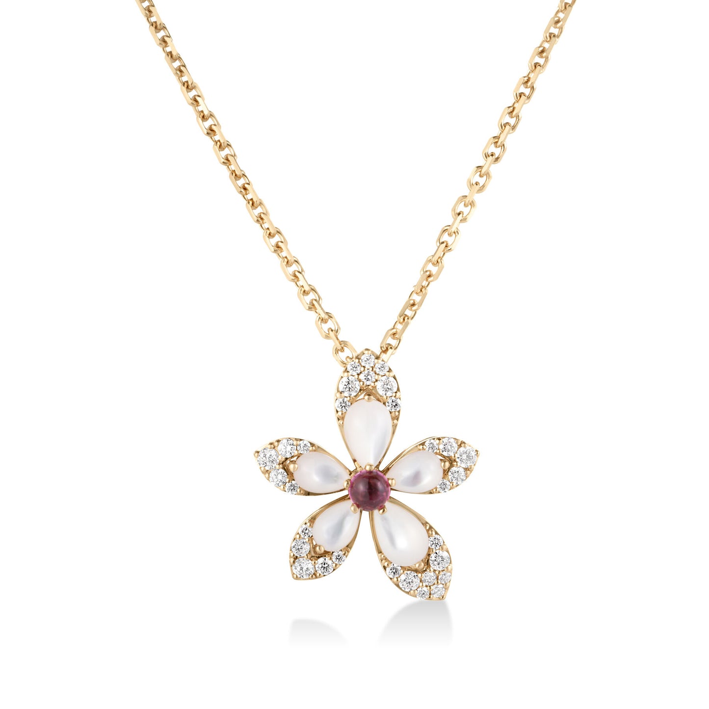 Tiare Flower Necklace with Diamonds and Mixed Gems