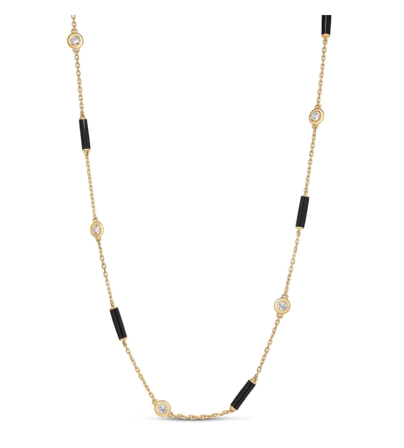 Diamond and Black Enamel Station Necklace
