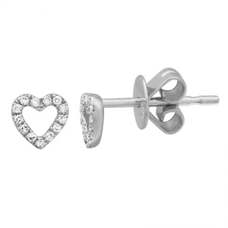 Diamond Heart Outline Stud Earrings in White Gold