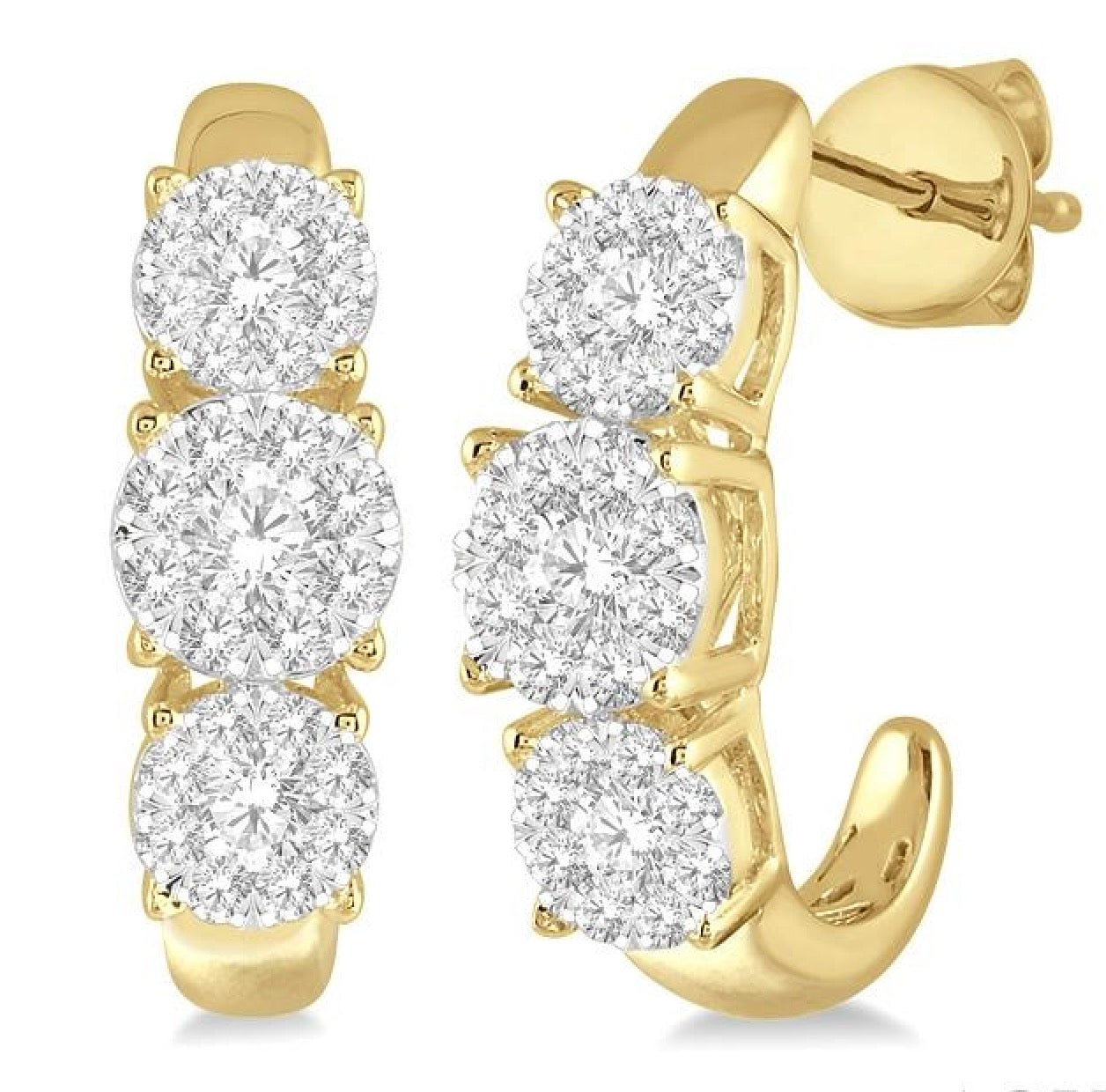 Yellow and White Gold Diamond J Hoop Earrings