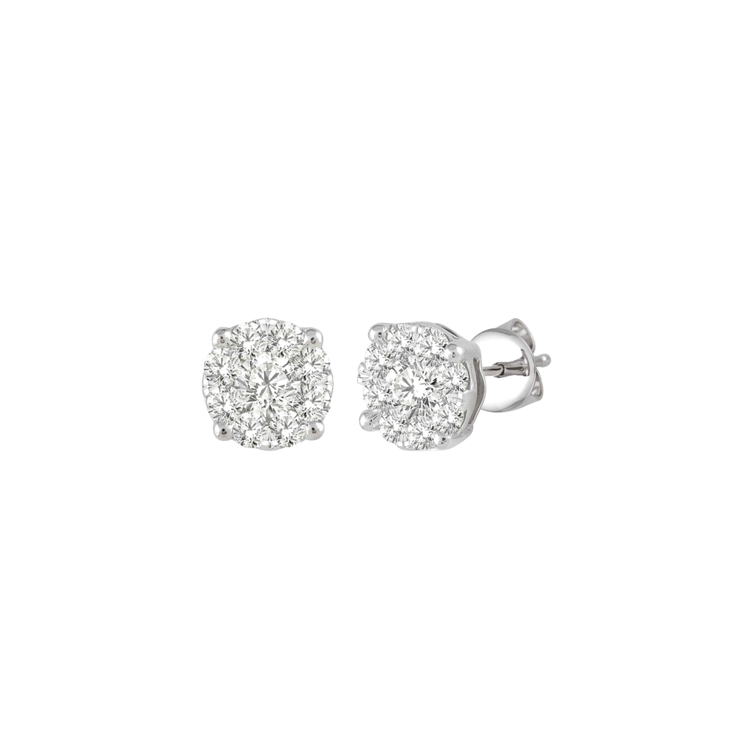 Round Diamond Cluster Studs in 14k White Gold